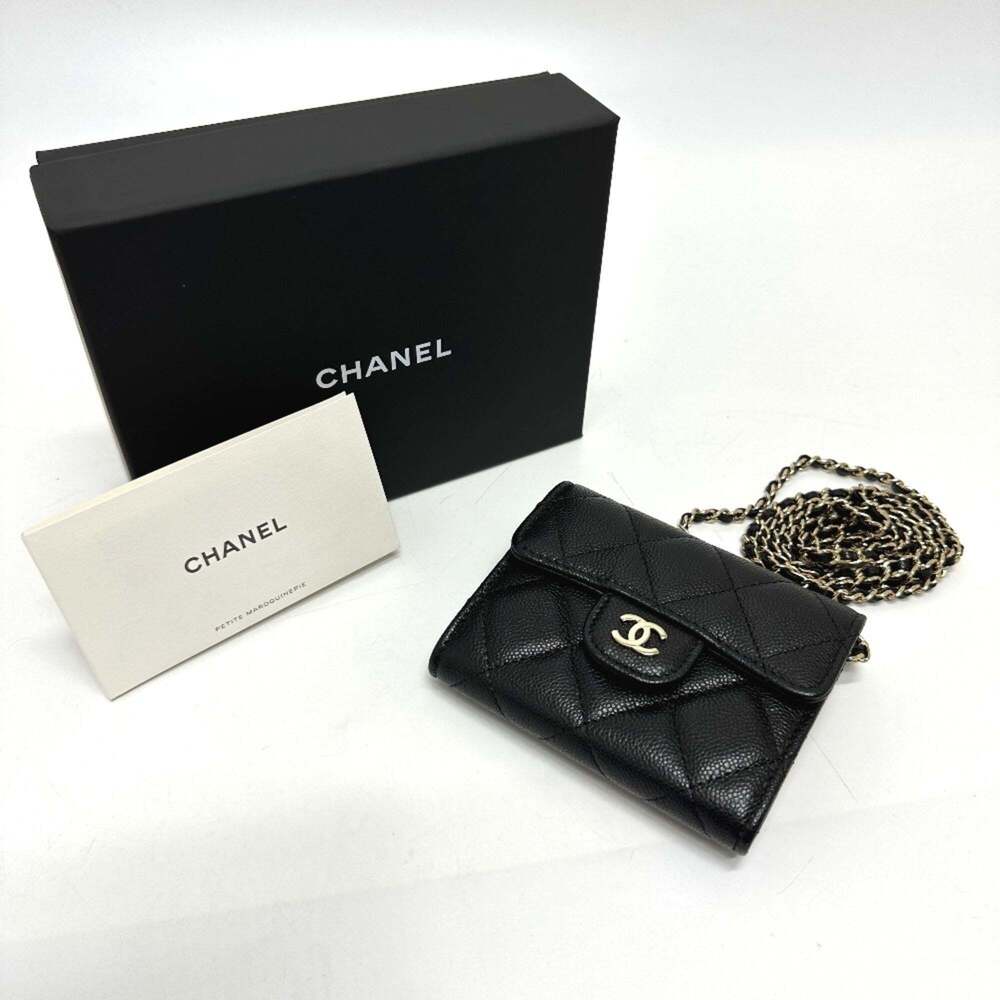 CHANEL Authentic Black Caviar Leather Logo Pochette Wallet - Picture 13 of 13